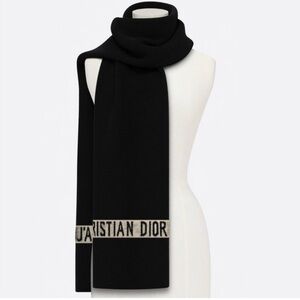 Dior Black Scarf with Cream Christian Dior Logo Band